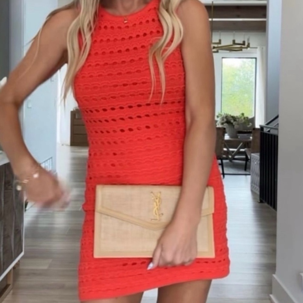 Lulu's Vibrant Red Crochet Mini Dress